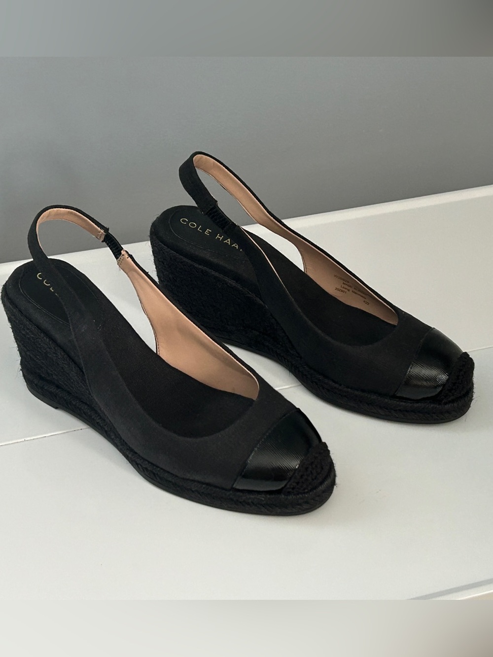 Cole Haan Cloudfeel Black Espadrille Wedge Slingback Women's Size 6.5B EUC
